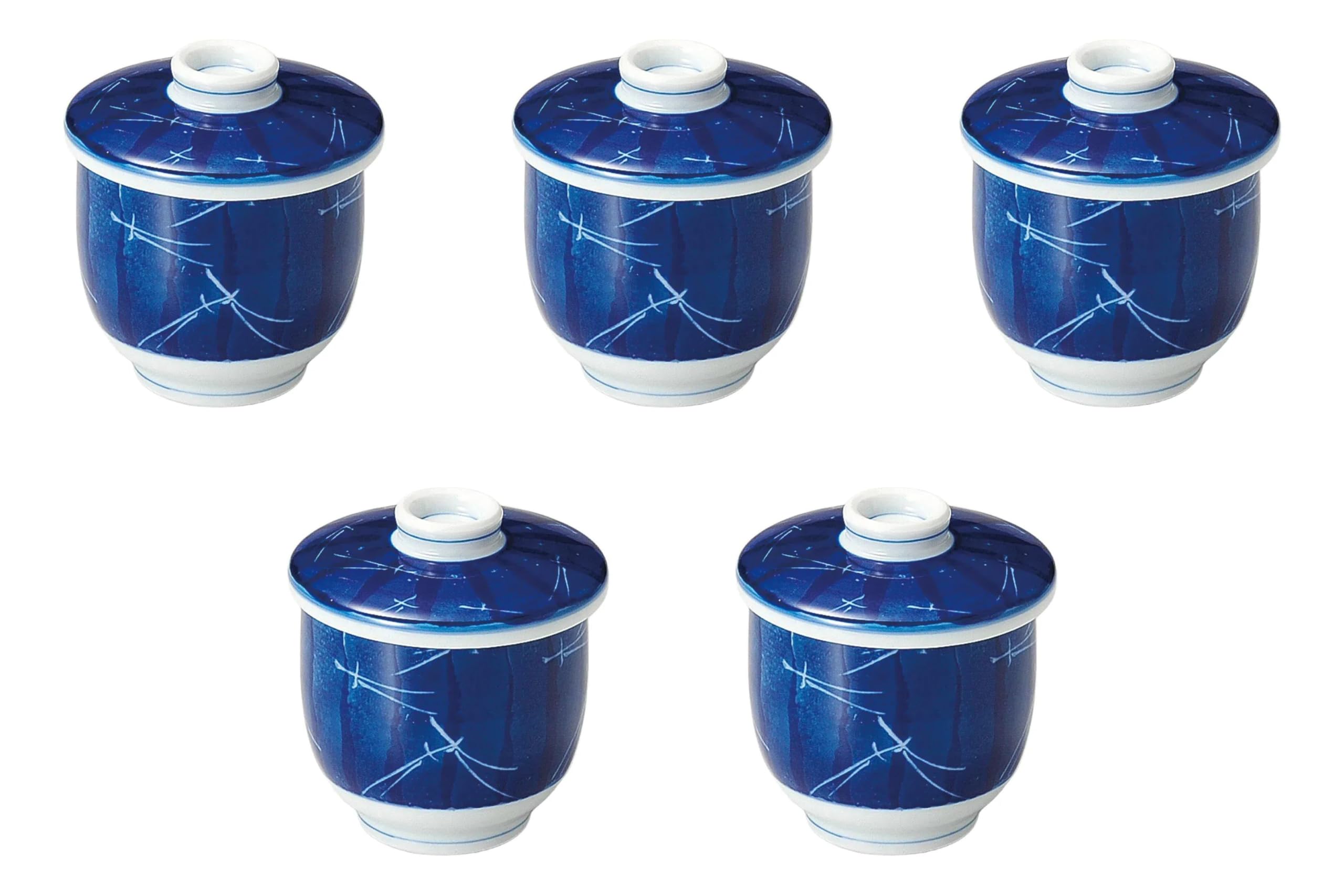 

Set of 5 Small Matsuba Mushi Bowls x 8cm Arita Ware Mini Mushi Bowls by Setomonohonpo [7.5 (150cc)]