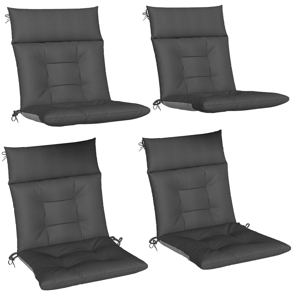 Set of 4 Seat Cushions Water-Repellent Non-Slip Chair Cushions with Ties, Indoor Outdoor 111.5 x 53 x 8 cm Dark Grey