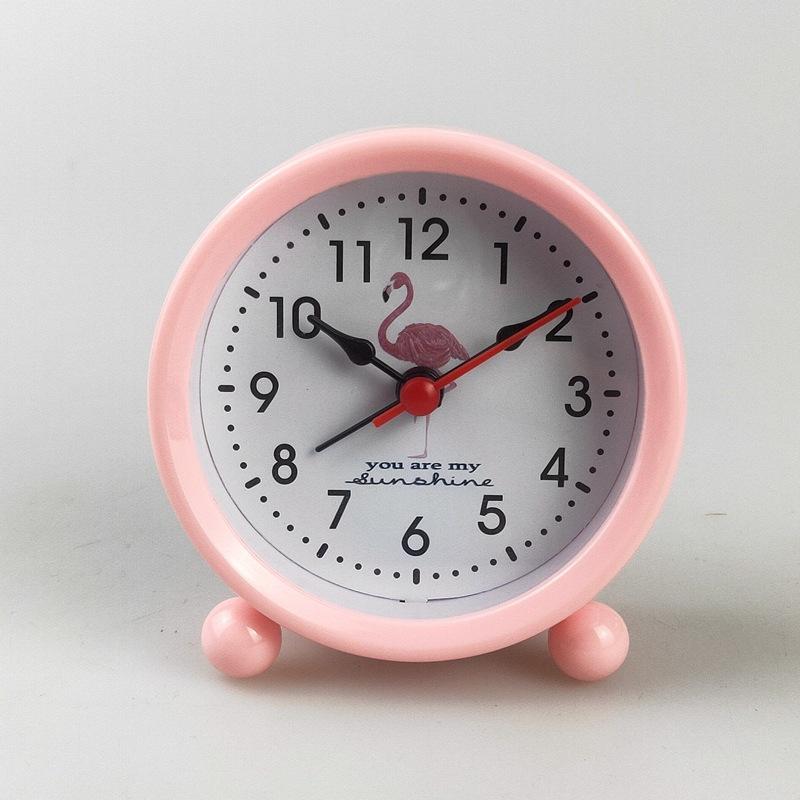 Mini Children's Alarm Clock with Light Bedside Clock Round Cartoon Clock Simple Bedside Clock 119B Green Blue