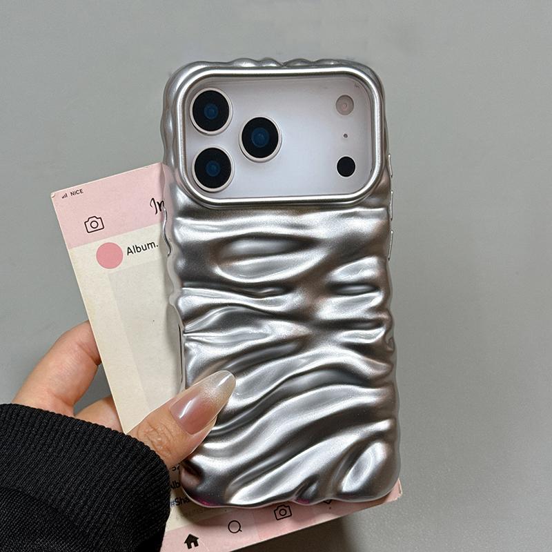 

Простий Популярний 3D Кремовий Текстурний Чохол для Телефону Для iPhone 17 Pro Max 16 15 14 Plus 13 Глянцевий ТПУ Задня Кришка Корпус iPhone Air срібний