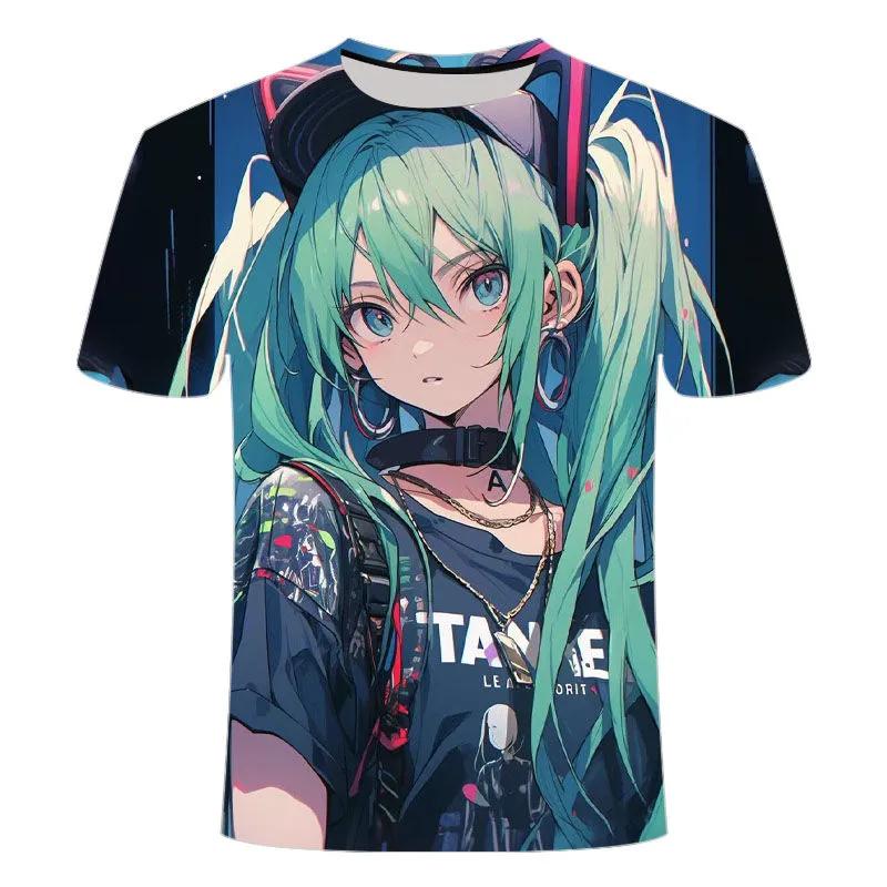 2026 Hot Summer Hatsune Miku 2-dimensional Animation 3D Printed T-shirts for Young Men and Women Clothing Tops Trend