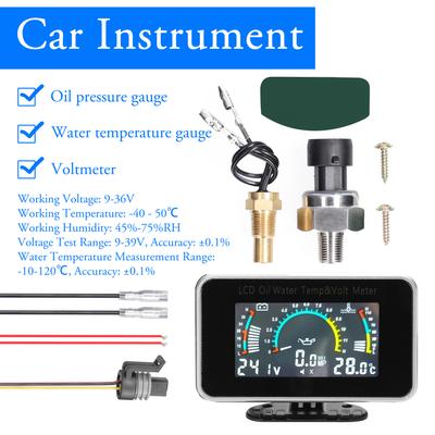 Contor LCD 3-în-1 pentru mașină, tensiunea presiunii uleiului digital, indicator de temperatură a apei, instrument universal 9-36V pentru mașină, camion, SUV