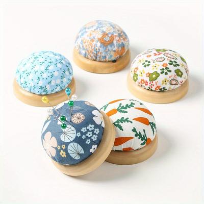 1Pc Random Color Wood Stand Cloth Needle Pin Cushion Sewing Supplies Embroidery DIY Handcraft Needle Storage Pincushions