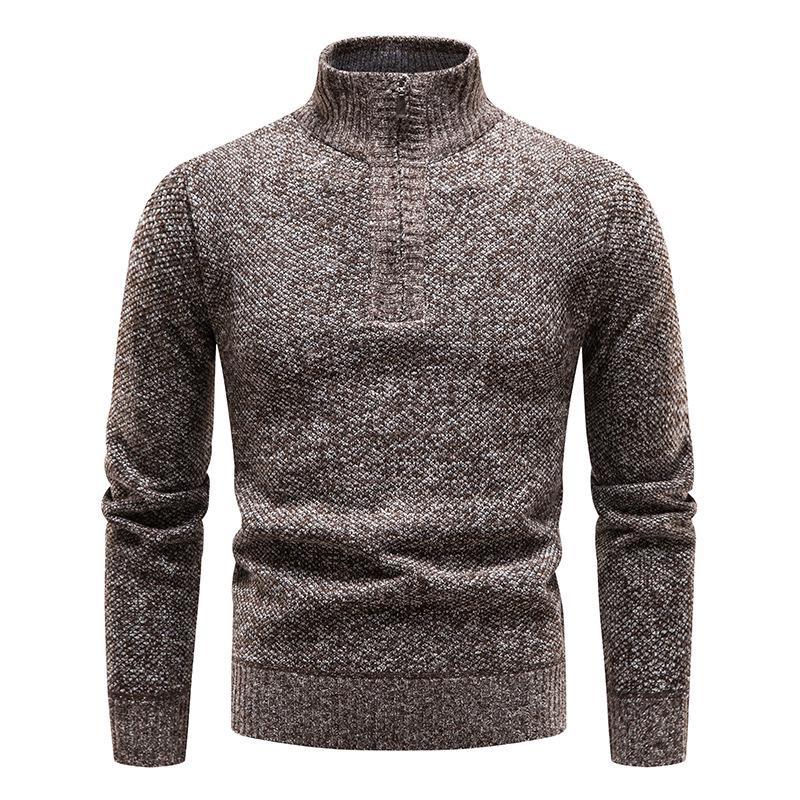 2024 Men's Plus Velvet Half-Zip High Collar Sweater - Autumn/Winter Fashion Knit Pullover