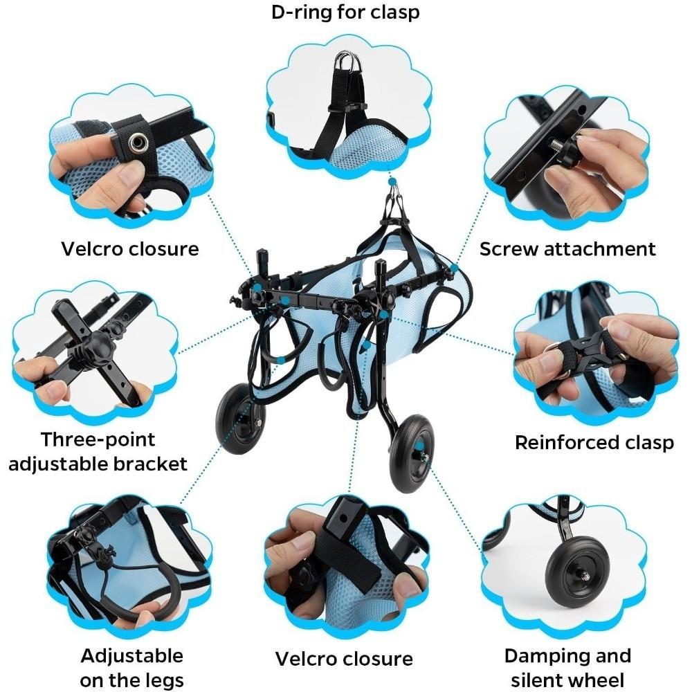 Adjustable Pet Wheelchair Cart Comfortable Rehabilitation Walking Assistant Outdoor Use
