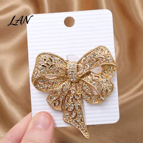 Women Brooch Pin Vintage Rhinestone Bow Pin, Bowknot Shape Alloy Lapel Secure Clasp Sweater Cardigan Coat Clothing Accessories, Fashion Jewelry