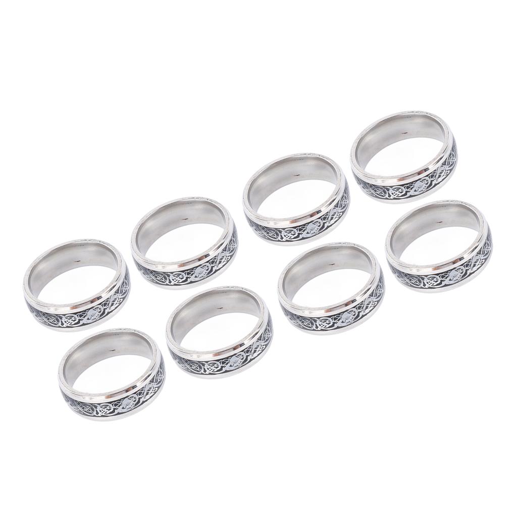 8pcs Dragon Pattern Ring Men Stainless Steel Fashionable Elegant Ring Jewelry Accessory for Dating Party