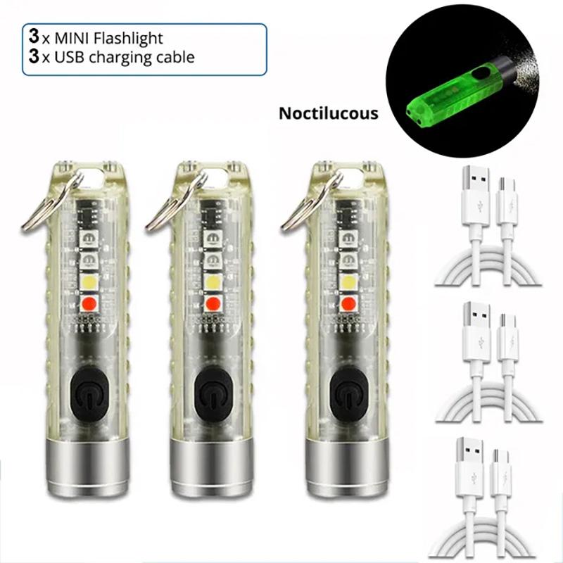 Multifunktions-Mini-EDC-LED-Taschenlampe Tragbares Schlüsselbundlicht MagneticTorch USB-aufladbare UV-Lampe Notfall-Campinglaterne