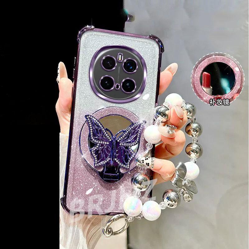 Mirror Shockproof Magnetic Case for Realme 14 13 12 Pro Plus C75 C71 C65 C63 C55 C53 C51 Butterfly Phone Holder bracelet Cover