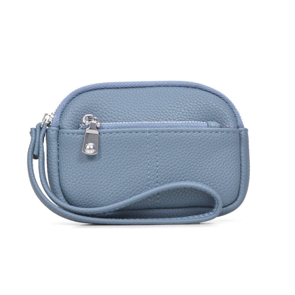 Fashion PU Leather Women Mini Wallet Solid Color Storage Bag Students Coin Purse Large Capacity Zipper Wrist Key Bag Zipper