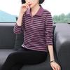Women's Striped POLO Collar Long Sleeve T-Shirt