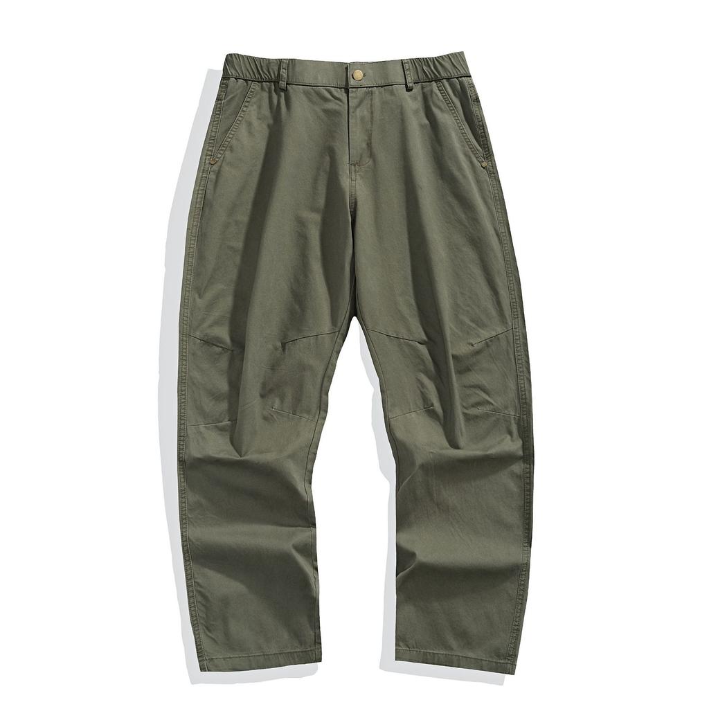 American retro trendy brand pure cotton casual pants men's summer solid color simple loose wide-leg straight trousers
