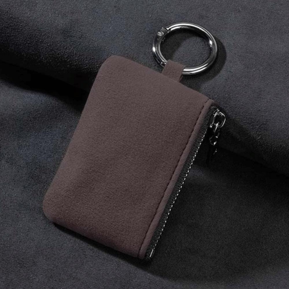 Large-Capacity Zipper Key Pouch Bag Key Cover Suede Leather Key Case for Automotive Keys