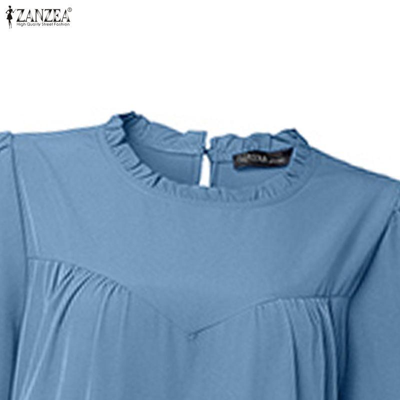ZANZEA Women Muslim Casual Round Neck Solid Color Long Sleeve Loose Long Dress