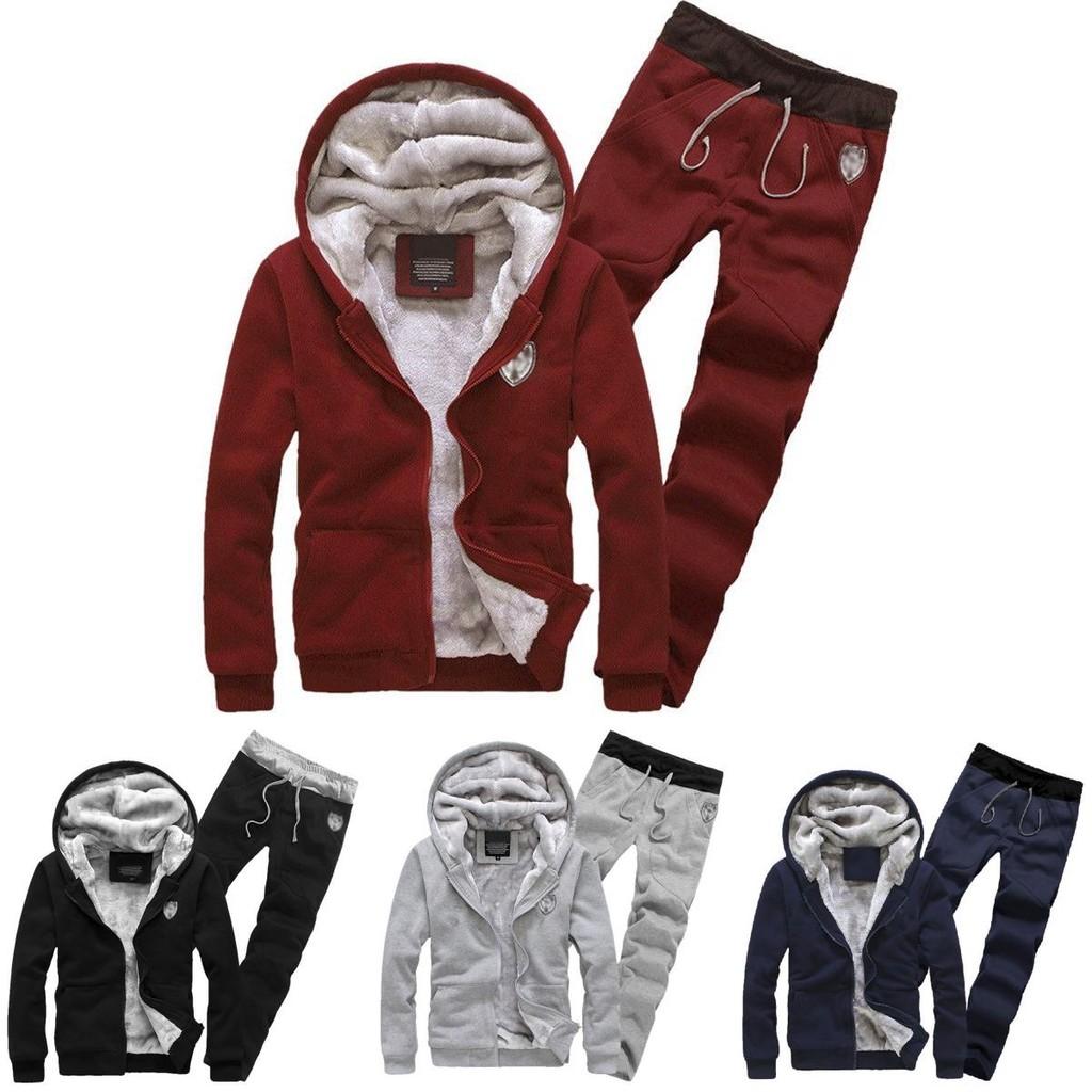 Trendy Men's Casual Thickened Fleece Hoodie Set With Stylish Hood And Zipper Closure