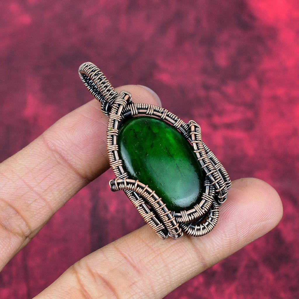 Green Fire Labradorite Pendant Copper Wire Wrapped Gemstone Pendant Copper Jewelry Handmade Boho Pendant Gifts for Wife Wire Wrapped Jewelry