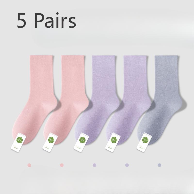 

5 пар женских весенне-осенних спортивных дезодорирующих антибактериальных махровых носков из чистого хлопка, впитывающих пот 5 Pairs
