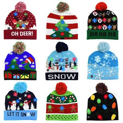 LED Christmas Hat Sweater Knitted Beanie Christmas Light Up Knitted Hat Christmas Gift for Kids