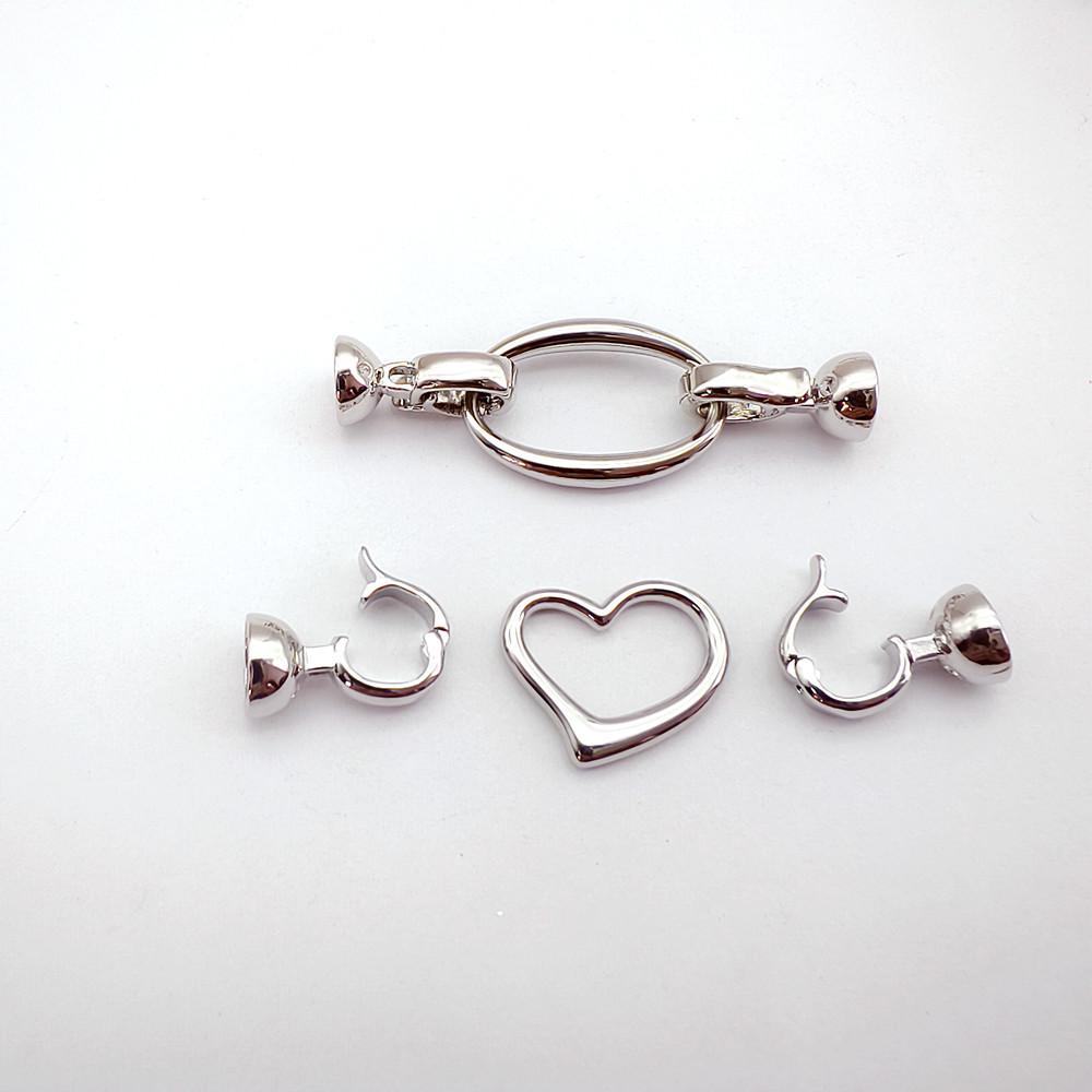 High Polish Stainless Steel Round Heart Double Clasp for Sweater Chain - Colorfast Pearl Connector