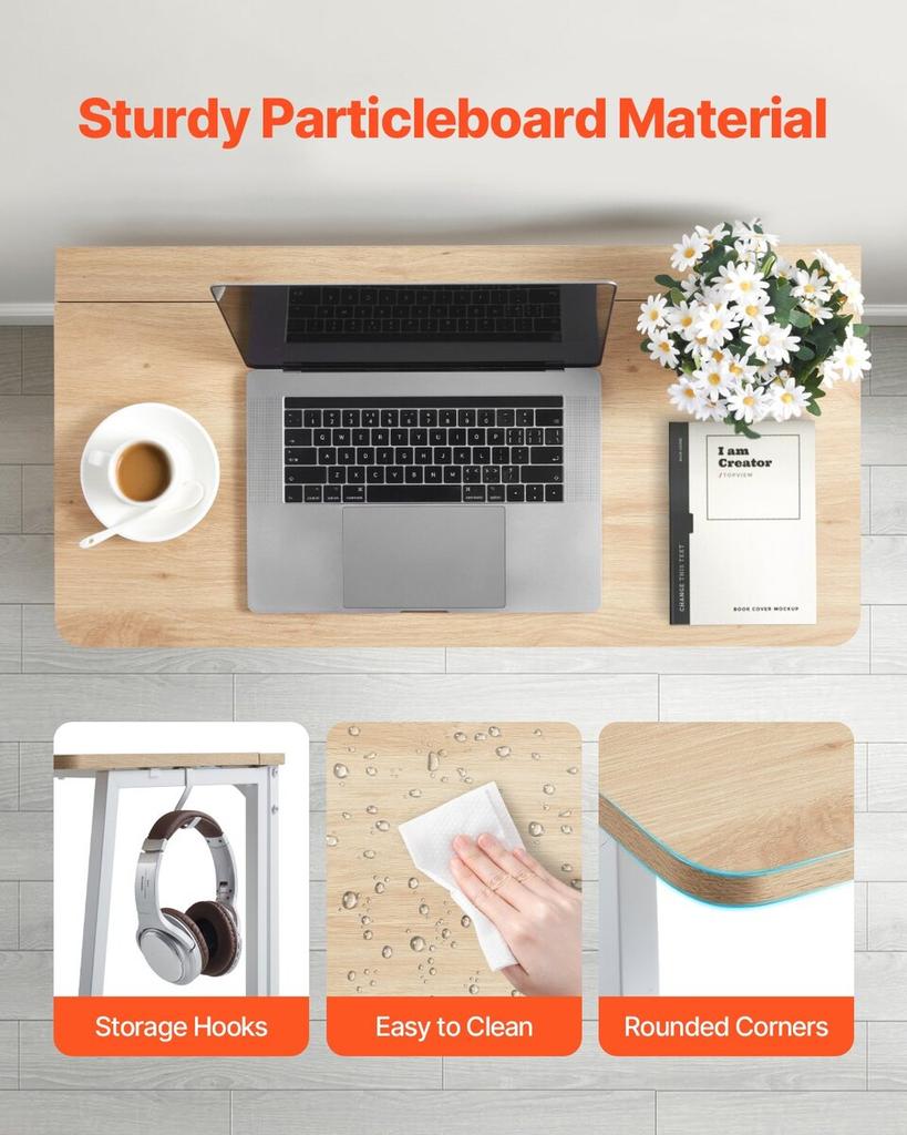 Folding Desk, 80 Cm Small Foldable Table for Compact Spaces, Space Saving Computer Table, Sturdy Particleboard with Storage Hooks, Writing Workstation