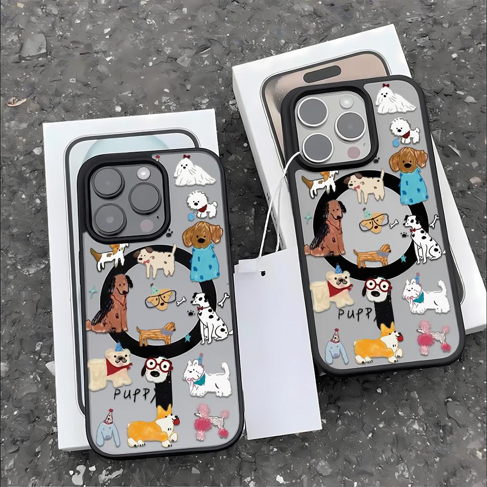 Cute Puppy Cartoon Dog Magnetic Phone Case For iPhone 17 Pro Case iPhone 16 13 11 12 14 15 Pro Max Matte Clear Shockproof Cover