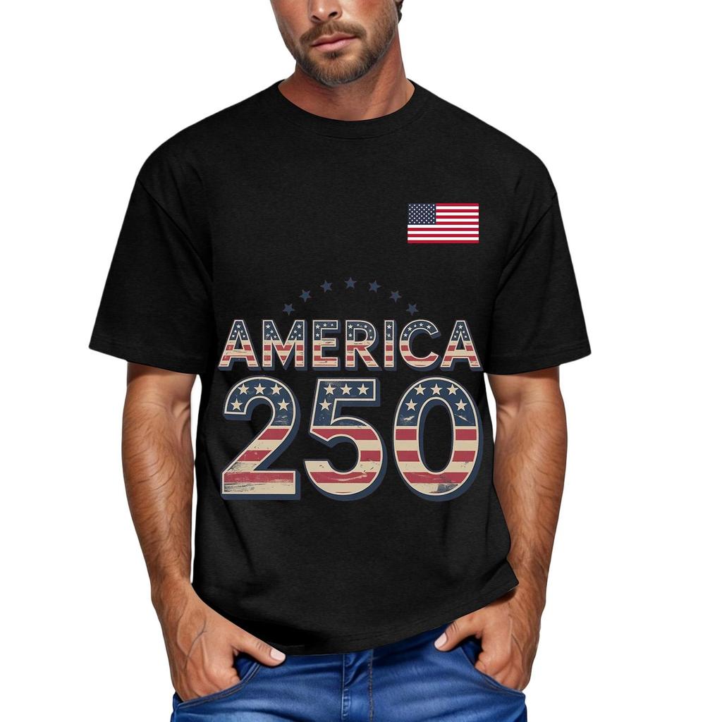Men's loose and casual flag letter print T-shirt short-sleeved top