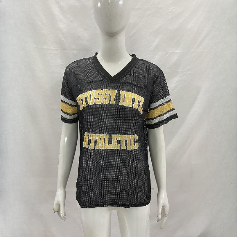 Letter printed grid breathable hip-hop trend spring/summer men s and women s fashionable t-shirt S чёрный