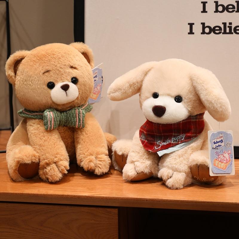 20/30CM Cute Bow Tie Bear Dog Rabbit Doll Plush Toy Hug Bear Doll Birthday Gift Pillow Animal Home Living Room Bedroom