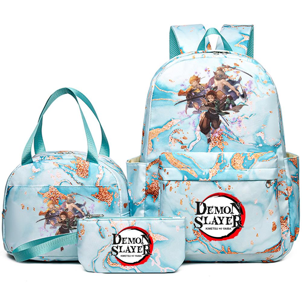 3Pcs/set Demon Slayer Printed Backpack with Handbag Pencil Case Teenager Student Girl Boy Large Capacity Waterproof Bookbag Schoolbag Travel Bag Gift