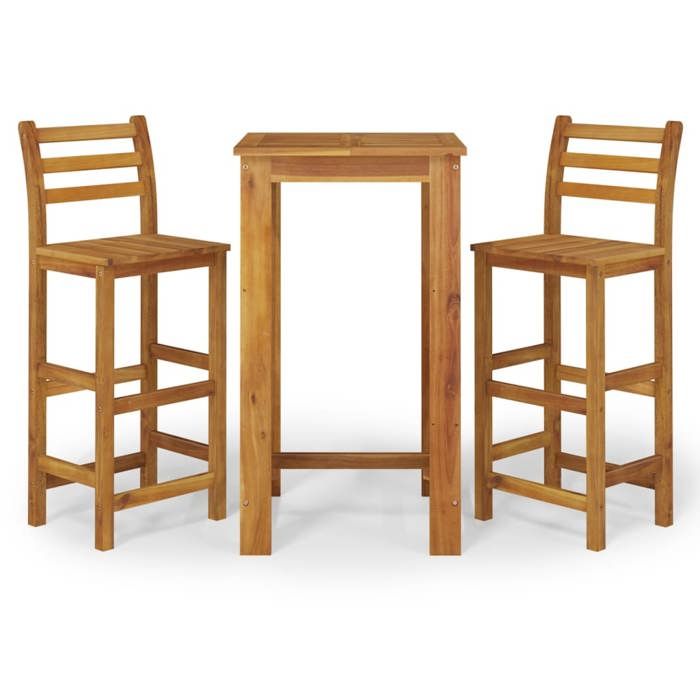 VidaXL Ensemble de Bar de Jardin 3 pcs, Table et Chaises avec Repose-Pieds, Ensemble de Meubles de Terrasse Extérieur, Bois 3154390