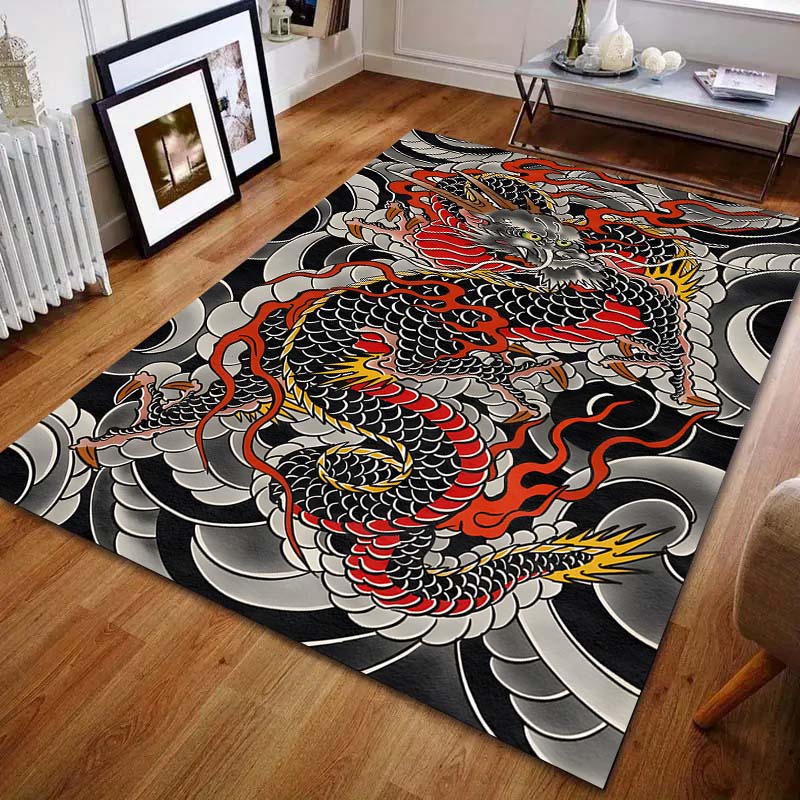 Japanese Tattoo Dragon Print Carpet Modern Home Decor Area Rug for Living Room Bedroom Sofa Floor Mat