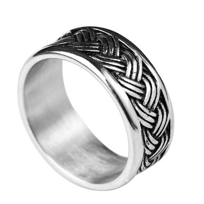 Retro Twist Titanium Steel Ring Versatile Double-layer Hemp Rope Stainless Steel Distressed Ring Twist Ring