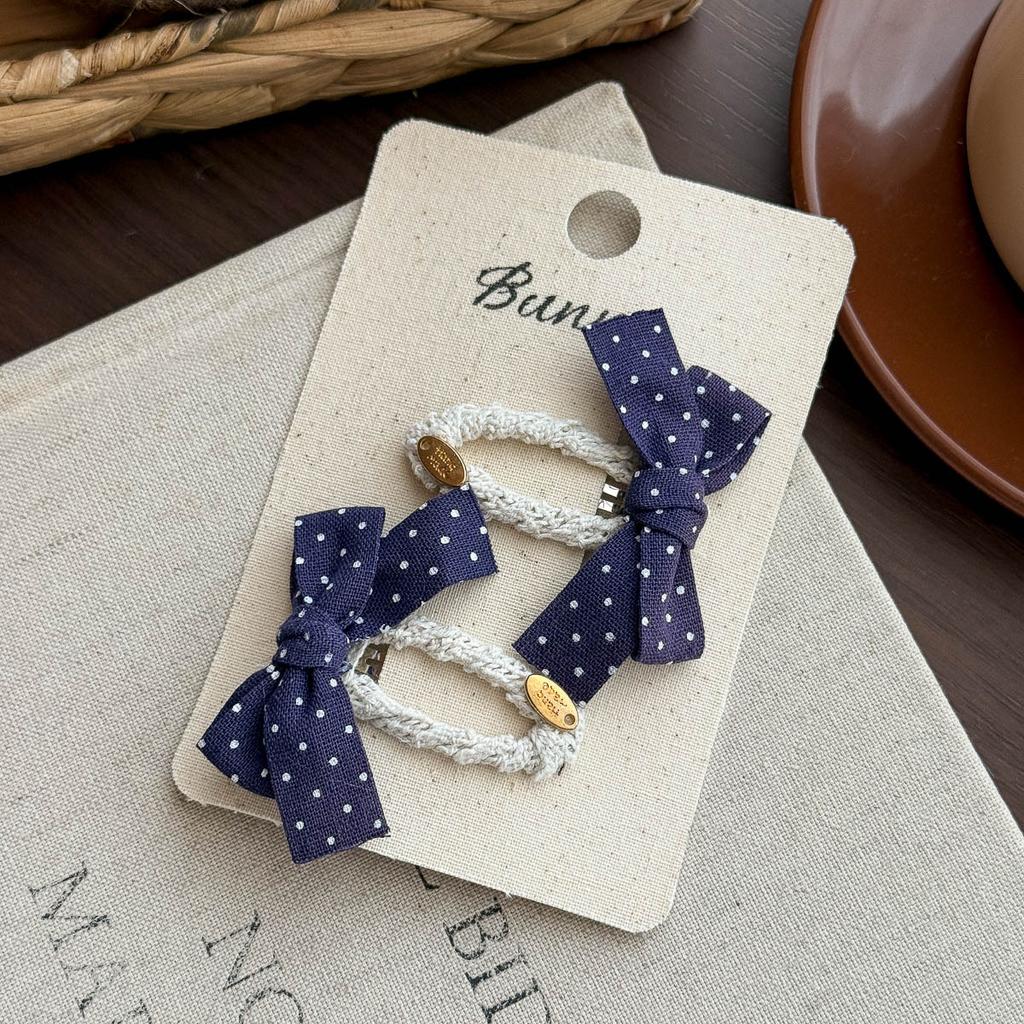 Autumn New Style Fabric Polka Dot Color Bow Bb Clip Simple and Versatile Children Do Not Hurt Their Hair Side Bye Bye Clip