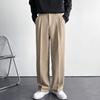 Button Zipper Fly Pockets Loose Korean Style Suit Pants Spring Autumn Mid-Waist Straight Wide Leg Casual Trousers