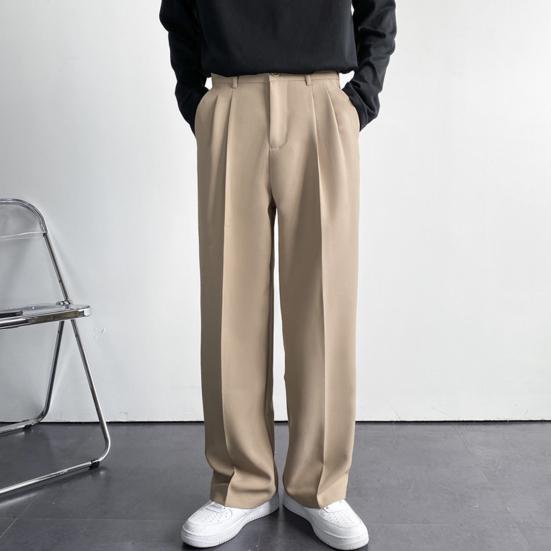 Button Zipper Fly Pockets Loose Korean Style Suit Pants Spring Autumn Mid-Waist Straight Wide Leg Casual Trousers