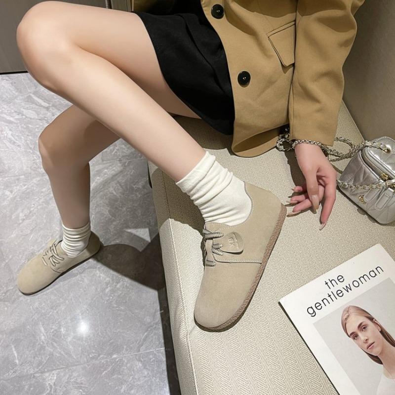 Retro flat lace-up big head woman  spring and autumn puff shoes match flat casual women's single shoes