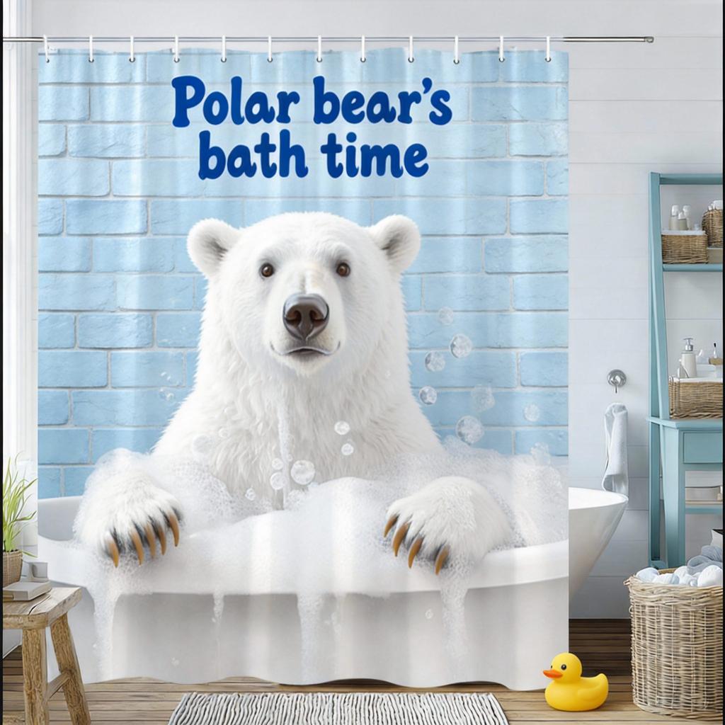 Bear Gets Wet Shower Curtain 1Pc – Realistic Black Bear In Bathtub With Bubbles, Funny Wildlife Bath Curtain For Men And Home