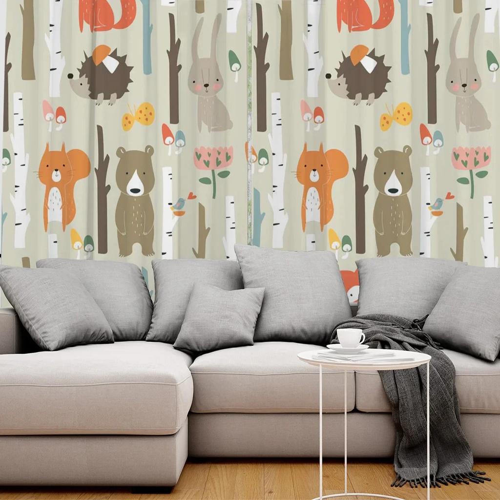 3D Cartoon Forest Animal Tree Fox Bear Rabbit Child Window Curtains Curtains for Living Room Decorative Items Living Room 2Panel