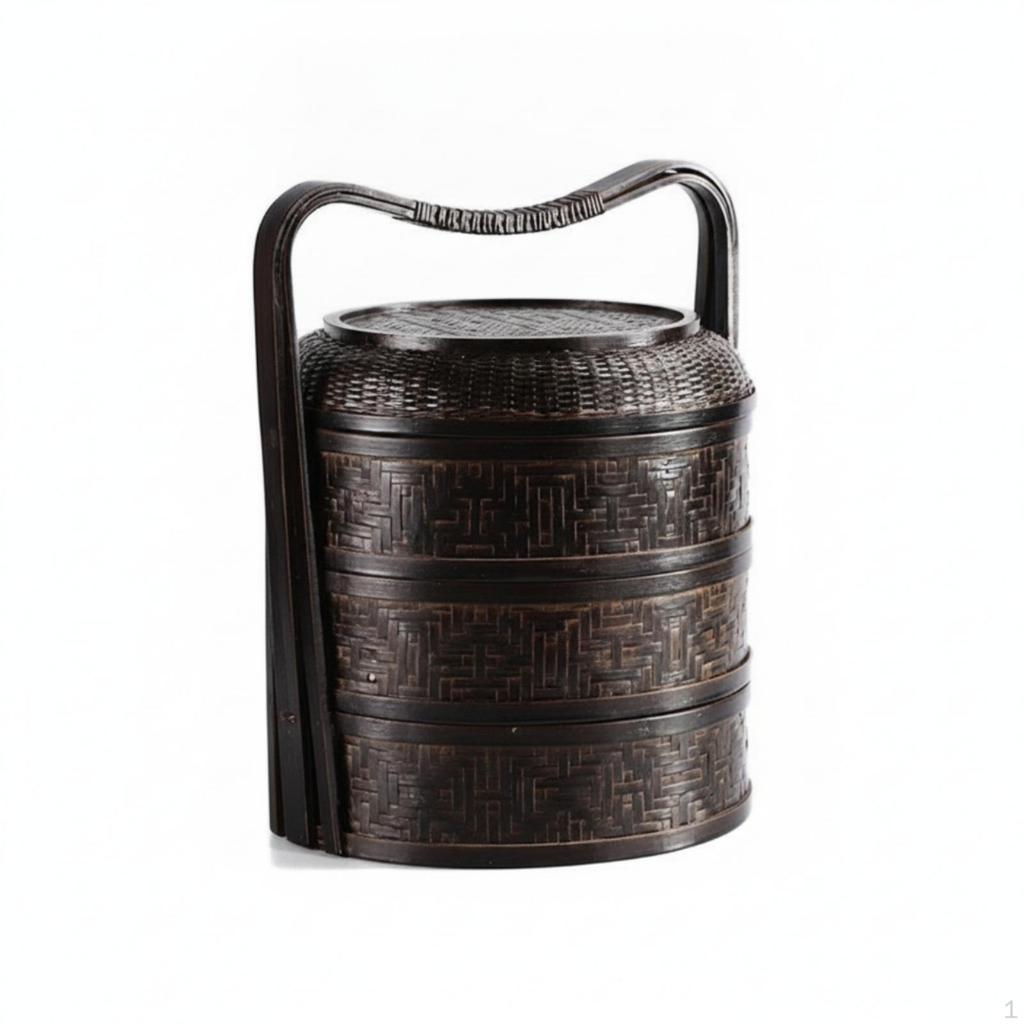 Bamboo Basket with Lid Neutral Handle Handwoven Storage Container Box for Tea