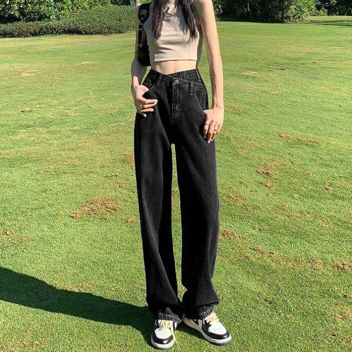 

Дизайнерские джинсы-кюлоты с широкими штанинами для женщин. Новинка весенне-осеннего сезона. С высокой талией, облегающие бедра, прямые брюки для женщин. XXL