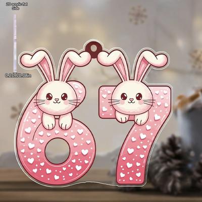Transparent Acrylic Bunny Decor with 6 or 7-Pendant Drops & Finials - Cute Patterns, No Electricity Needed, Valentine's Day Hanging Ornaments, Nurser