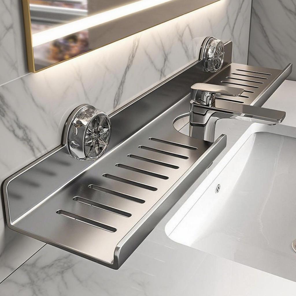 1pc Bathroom Sink Storage Rack Suction Cup Faucet Draining Rack Punch Free Wall-mounted Toiletries Shelf Bathroom Organizer