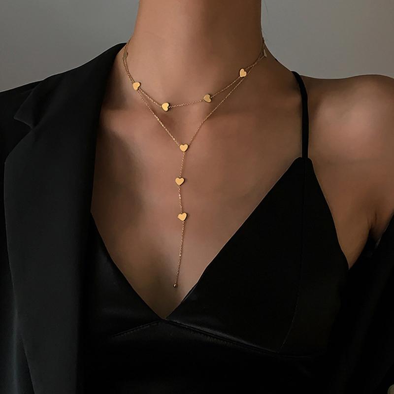 XIYANIKE 316L Stainless Steel Gold Color Love Heart Necklaces For Women Chokers 2021Trend Fashion Festival Party Gift Jewelry