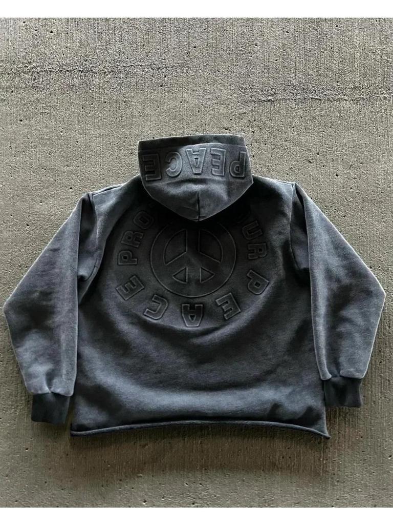 Fashion Harajuku Trend Hoodie Retro Alphabet Embroidery Hoodie Men Y2k Goth Coat Casual Loose Sweatshirt Hoodies