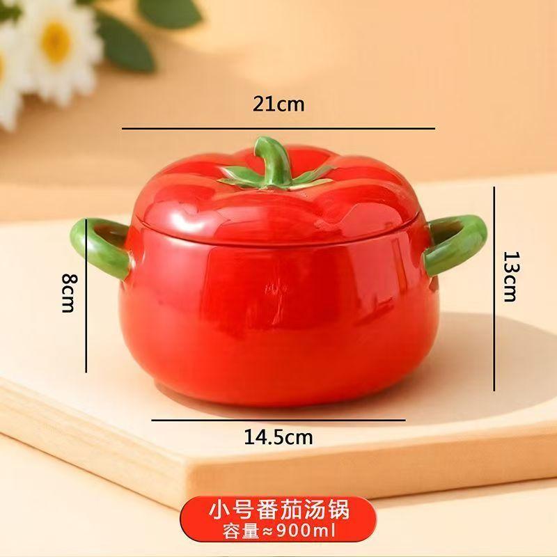 Green Apple Ceramic Binaural Soup Bowl with Cover Household Creative Student Dormitory Instant Noodles Pasta Bowl Tableware