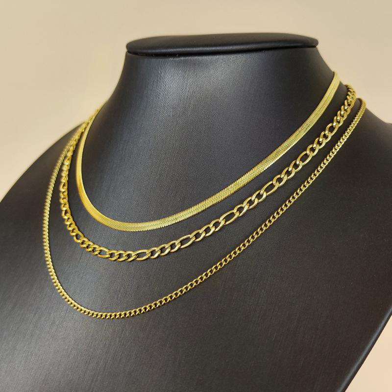 316L Stainless Steel Gold 3 Chains Necklace For Women Punk Street Trend Rustproof Neck Jewelry Gift Bijoux