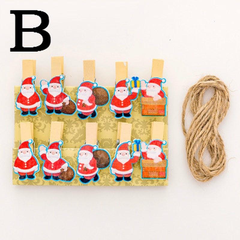 10Pcs/set Christmas Santa Claus Wood Clips Mini Wooden Clothes Photo Paper Pin Clothespin Craft Clip