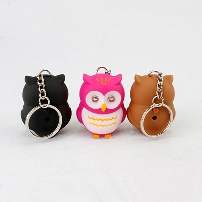 New Keychain Owl Motorcycle Car Key Chain Sound Light LED Flashlight Key Ring Holder Bag