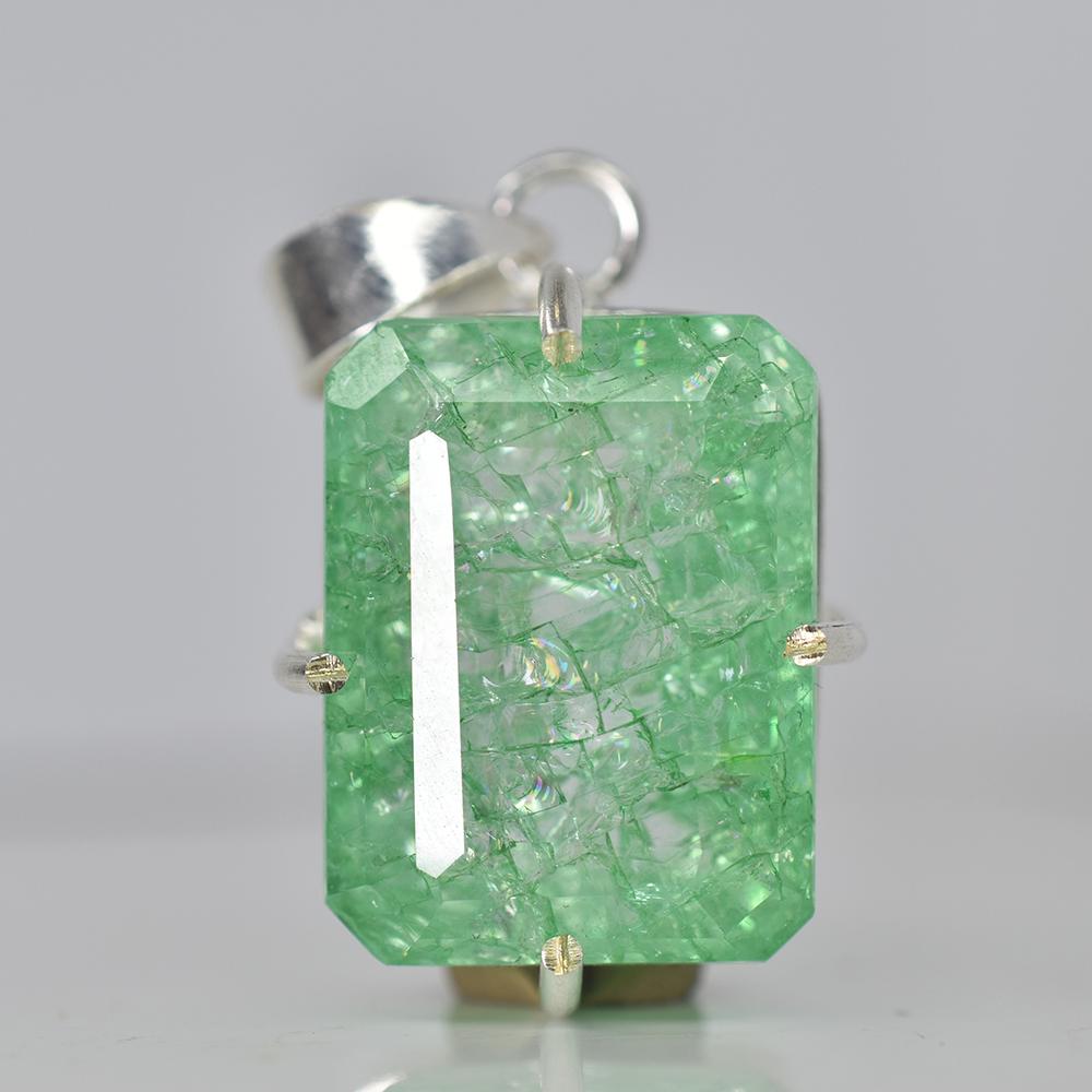 Zambian Green Emerald 66Ct Natural CERTIFIED 925 Sterling Silver Emerald Pendant MY.PD-164-NS