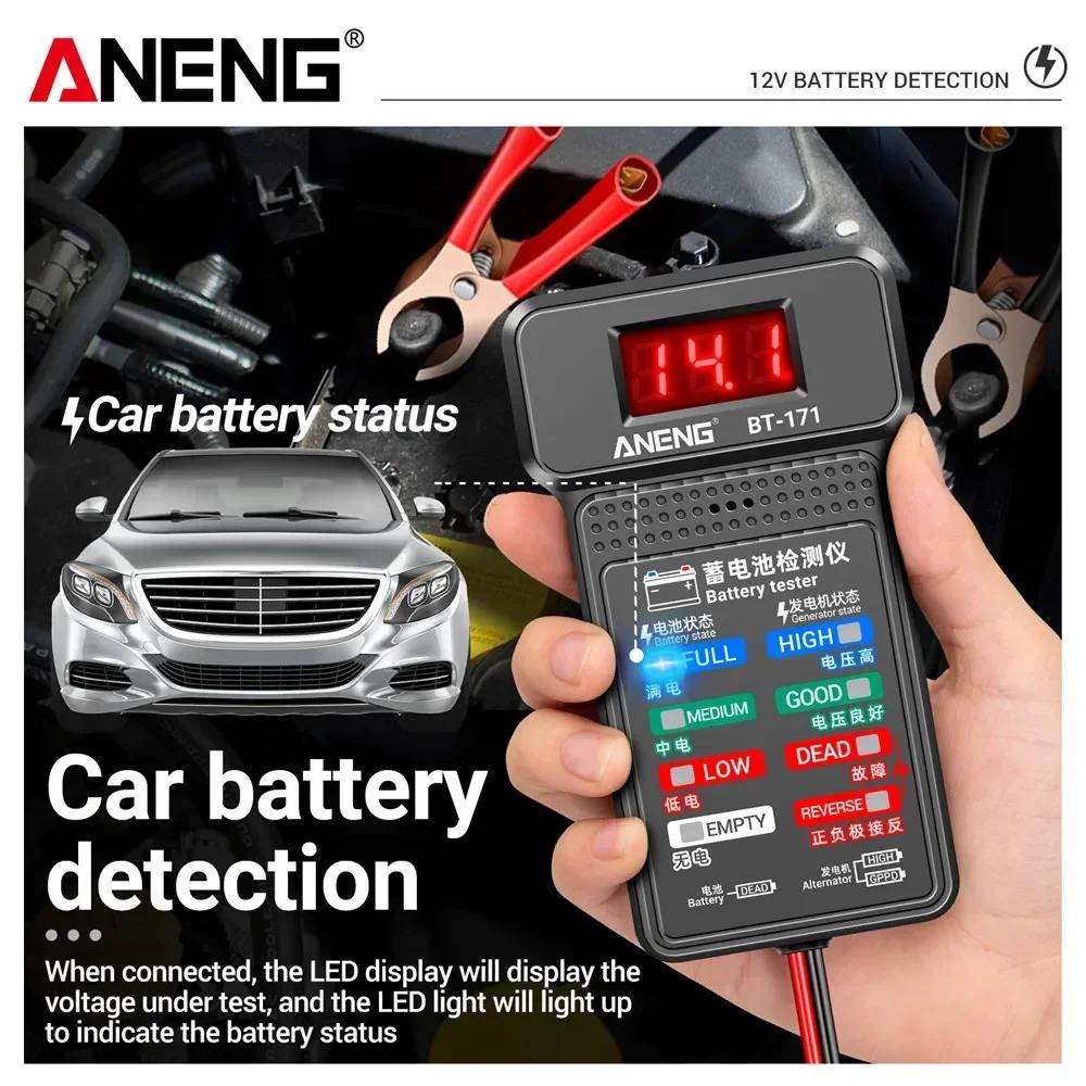 New ANENG BT-171 12V Car Battery Alternator Tester Lightweight Test Clips Multi-Color LED Indicator Vehicle Repair Diagnostic Tools & Digital Display
